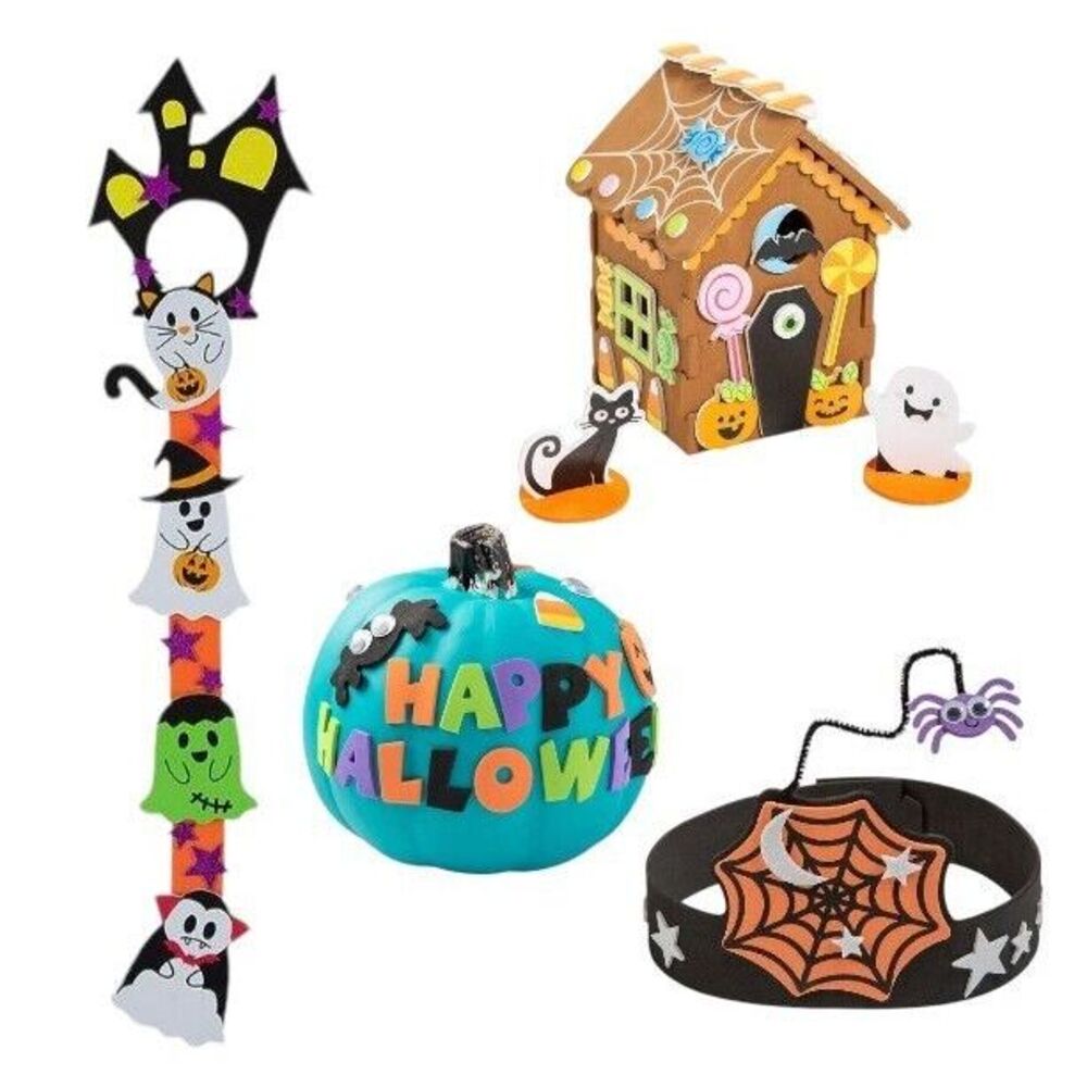 Set Of‎ 4 Halloween Craft Kits Ghosts Haunted House Spiders Pumpkin Decorating